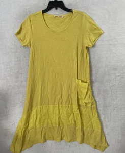 Soft Surroundings Womans Shirt Dress Yellow Medium Solid Short Sleeve Pockets - Picture 1 of 10