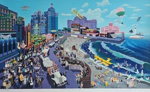 MELANIE TAYLOR KENT BOARDWALK OF ATLANTIC CITY 1986 Serigraph Hand Signed 30x48" - Picture 1 of 24