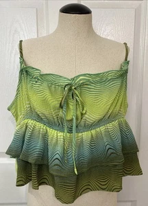 Wild Fable Tank Top Babydoll Hippie Tiered Ruffle Green Psychadelic Women’s XL - Picture 1 of 8