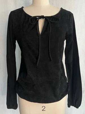 Theory 女式黑色麂皮绒长袖上衣 - S 码衬衫绑带 — 第 1/4 张图片