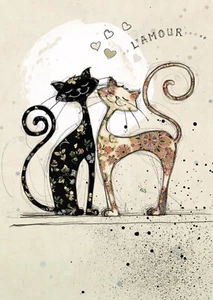 Bug Art Two Lovecats Embossed Foiled Blank Greetings Card Birthday~Valentine - Picture 1 of 1