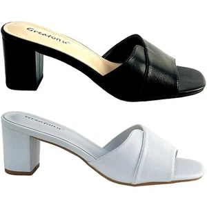 Greatonu Heeled Sandals Square Toe Sandals Slip On Fashion Wedding Chunky Block - Picture 1 of 25