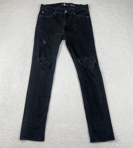 7 for All Mankind Jeans Mens 34x31 Black Denim Slimmy 5 Pocket Distressed Rocker - Picture 1 of 13