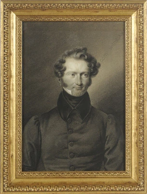Franz Krueger (1797-1857) "Retrato de un caballero", dibujo al carbón, años 1820 Foto 1 de 4