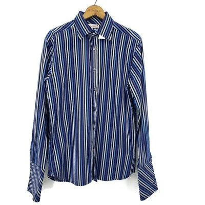 Nueva Camisa de Vestir Ted Baker Endurance Para Hombres 16 Azul Púrpura Rayas Puños Franceses Foto 1 de 4