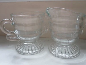 Vintage Clear Depression Glass Creamer & Sugar Bowl Lovely Design, On Pedestal - Picture 1 of 11