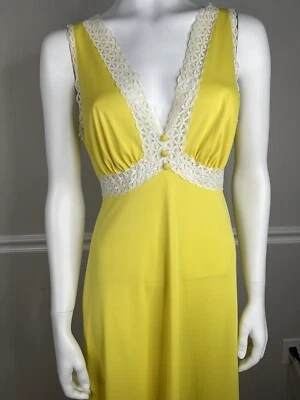 Vintage Vanity Fair nightgown yellow white lace Maxi 36” Sexy Goddess dress 60s - Image 1 of 4