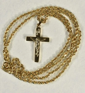 10k Gold Michael Anthony Crucifix Cross & 10k Gold 18 inch Hollow Rope Chain - Picture 1 of 5