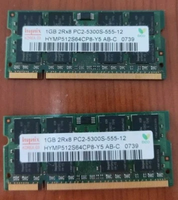2x Scheda RAM 1GB DDR2 667MHZ PC2-5300 200Pin Per Notebook  - Immagine 1 di 2