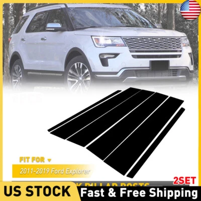Juego de 2 molduras de ventana de poste de pilar de coche negro brillante para Ford Explorer 2011-2019 Foto 1 de 4