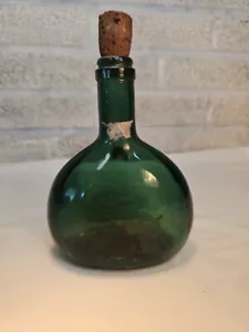 Vintage Deep Dark Olive Green Flask Style Bottle 6" Tall - Picture 1 of 6