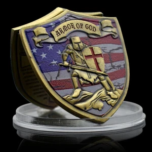 Armor of God Knight Shield Shape Medal American Bronze Ornament Coin Art Crafts - Bild 1 von 12