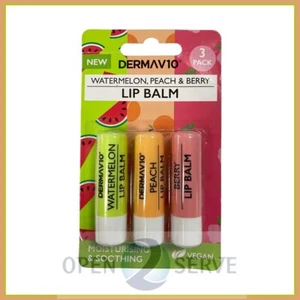 DERMA V10 Lip Balm Soothing - Watermelon | Peach | Berry - VEGAN - Triple Pack - Picture 1 of 1