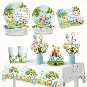Winnie the Pooh Baby Shower Decorations Set – Plates, Cups, Napkins & Tablecloth - Picture 1 of 9