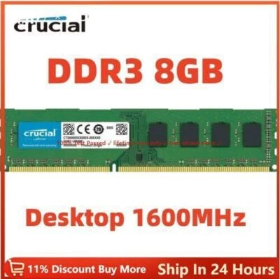 CRUCIAL DDR3 8GB 1600 MHz PC3-12800 Desktop Memory RAM DIMM 240Pins DDR3 8GB 16G - Image 1 of 4