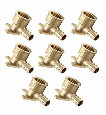 Cheetah 8PCS 1/2" PEX x 1/2" Female Drop Ear Elbow Crimp Brass Fittings, No Lead - Image 1 of 2