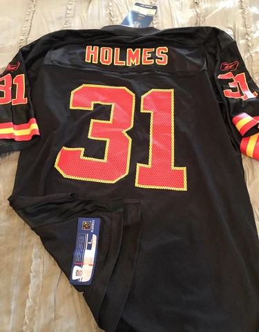 PRIEST HOLMES Kansas City CHIEFS Football REEBOK Replica LARGE Jersey NEW Black Cover