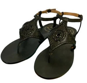 Jack Rogers Maci Black Leather Whipstitch Buckle Strap Sandals Size 5.5 - Picture 1 of 7