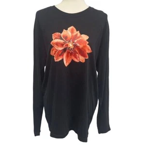 Hand Printed Upcycled Mens Large Christmas Poinsettia Flower Long Sleeve Shirt - Picture 1 of 5