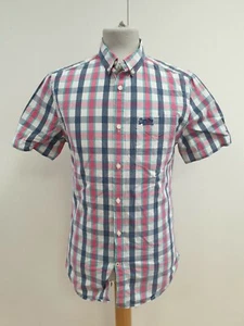 P250 MENS SUPERDRY LONDON BUTTON DOWN BLUE WHITE PINK CHECK S/SLEEVE SHIRT UK S - Picture 1 of 2