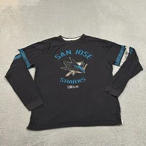 San Jose Sharks Shirt Mens Large Black Blue Long Sleeve Crew Neck Cotton NHL CCM - Picture 1 of 10