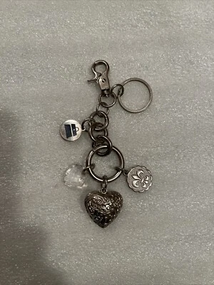 Kathy van Zeeland Silver Tone Fleur de Lis Heart Bag Charm Keychain Purse Fob - Image 1 of 4