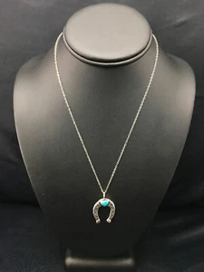 Navajo Sterling Silver Chain Blue Turquoise Naja Necklace Pendant 4466 - Picture 1 of 12