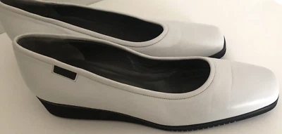 NEW 8N White Leather BALLY ITALY Tignale Designer Black WEDGE HEEL Shoe SQ Toe - Image 1 of 4
