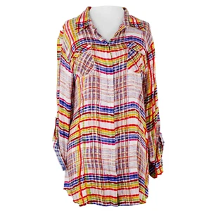 Cabi Top Sz L Red Multi Plaid Collared Button Up Long Sleeve 100% Polyester Top - Picture 1 of 12