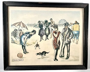 Litografía enmarcada en Anthony Gruerio 1971 estampada en playa - Imagen 1 de 9