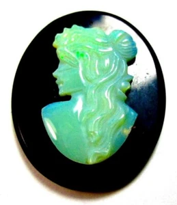 Nice Oval Shape 29x21 mm, Opal Cameo On Onyx With Lady's Face - Picture 1 of 4