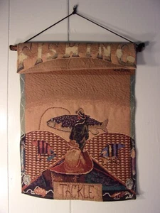 Vtg 2001 W. W. Fishing Tackle Cabin Tapestry Hanging Wall Décor 12.5" x 15.5" - Picture 1 of 5