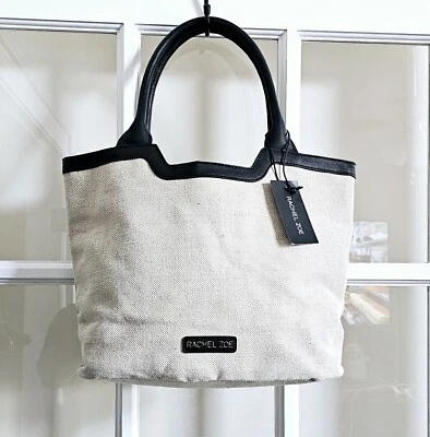 Nuevo con etiquetas Bolso de Mano Rachel Zoe Mezcla de Lino Cartera Tejido Natural Cuero Vegano Borde Foto 1 de 4