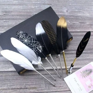 Novelty Stationery Smooth Writing Tool Feather Pen Ballpoint Pens Signature - Picture 1 of 14