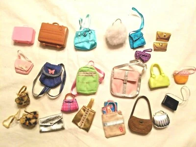 23 MYSTERY PURSE BARBIE FASHION AVE KELLY 1995-2002 GOLD SILVER PINK FUR denim - Image 1 of 4