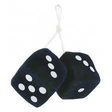 Black Plush Fuzzy Mirror Dice w/ White Dots 3"x3"~ Vintage Car Hot Rat Street Ro