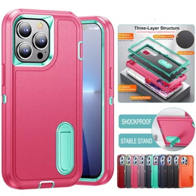 For iPhone 16e 16 Plus 15 14 13 12 11 Pro Max Shockproof Armor Stand Cover Case - image 1 of 4