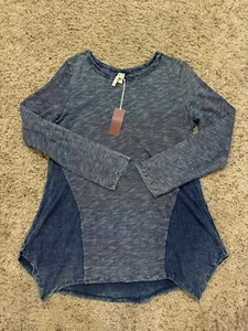 XCVI Womens Blue Boho Tunic Blouse Symmetrical Long Sleeve Cotton Lagenlook XL - Picture 1 of 8