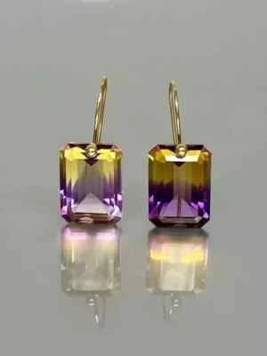 3Ct Emerald Cut Lab Created Ametrine Drop Dangle Earrings 14K Yellow Gold Plated — 第 1/4 张图片