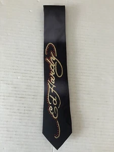 Ed Hardy Herren Krawatte Krawatte Seide schwarz grau vorne verziert mit Schmucksteinen besetzt 58" - Bild 1 von 9