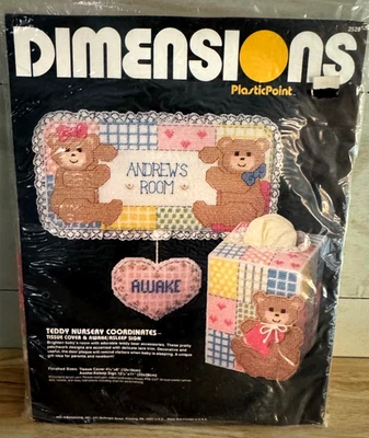 Dimensions Plastic Point Needlework Teddy Nursery Coordinate Tissue Cover & Sign - Image 1 of 4