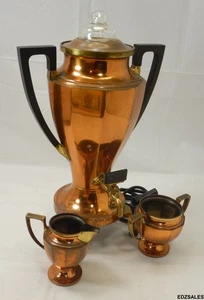 Vintage Universal Copper Percolator Coffee Pot Creamer Sugar Set - Picture 1 of 12
