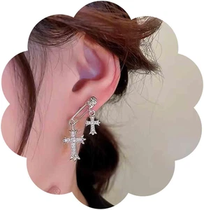 Pendientes colgantes de cruz de cristal bohemio clip de papel plateado Pavimentado Cruci - Imagen 1 de 7