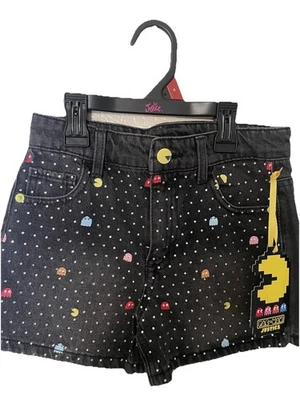 Nuevos Pantalones Cortos Justice Pac-Man Denim Negros Adornados Talla 8 Foto 1 de 4
