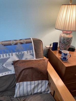 Southwest Faux Leather and Stripe Pillow Cover - Image 1 of 4