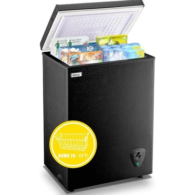 WANAI 3.5CF Chest Freezer Compact Mini Deep Freezer w/Basket Low Noise 40dB Black