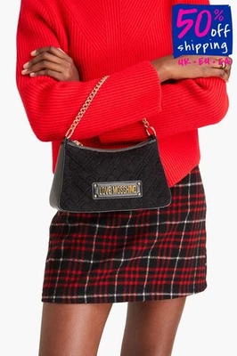 RRP€300 LOVE MOSCHINO Hairy Shoulder Bag Quilted Chain Handle Detachable Strap - Image 1 of 4