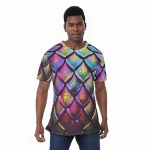Psy Mermaid Shirt Psychedelic Mesh Tee Rave T-Shirt Kurzarm Geschenk Fischschuppen - Bild 1 von 6