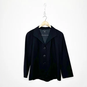 LAFAYETTE 148 BLACK 3 Button BLAZER classic collar virgin wool career women's 14 - Picture 1 of 8
