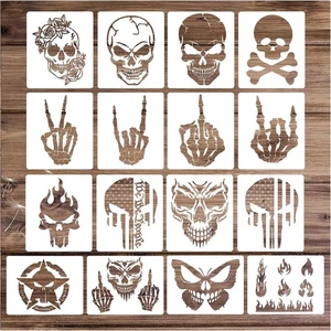 Skull Stencils for Painting On Wood Flame Skeleton Hand Finger Fire... - Picture 1 of 7